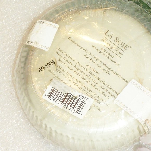 NEW LA SOIE Touch of Rose Body Soap in Custom Glass Dish Soy & Vitamin E Sealed - Picture 9 of 12